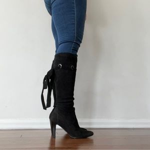 Cole Haan black suede stretch with tie bow lace through SZ 6 4 in heel